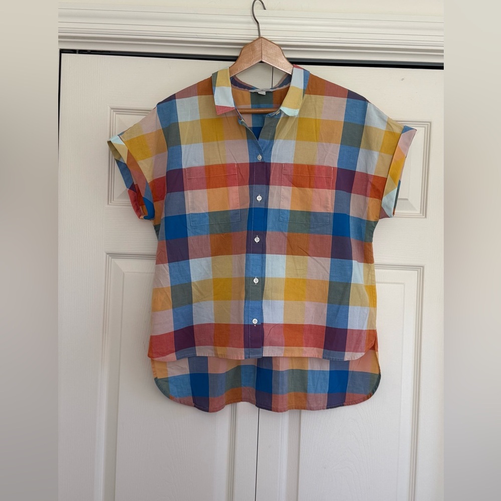 LL Bean Signature Multicolor Plaid Short Sleeve Button-Up